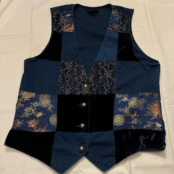 Carole Little Sport Patchwork Brocade Velvet Vest Made in Hong Kong Size 12 - Picture 2 of 8